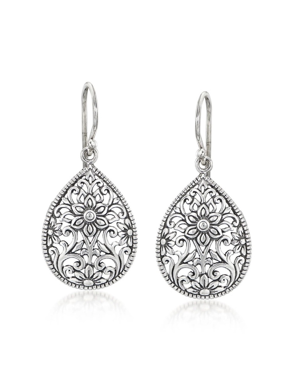 Ross-Simons Sterling Silver Bali-Style Floral Filigree Teardrop Earrings new!